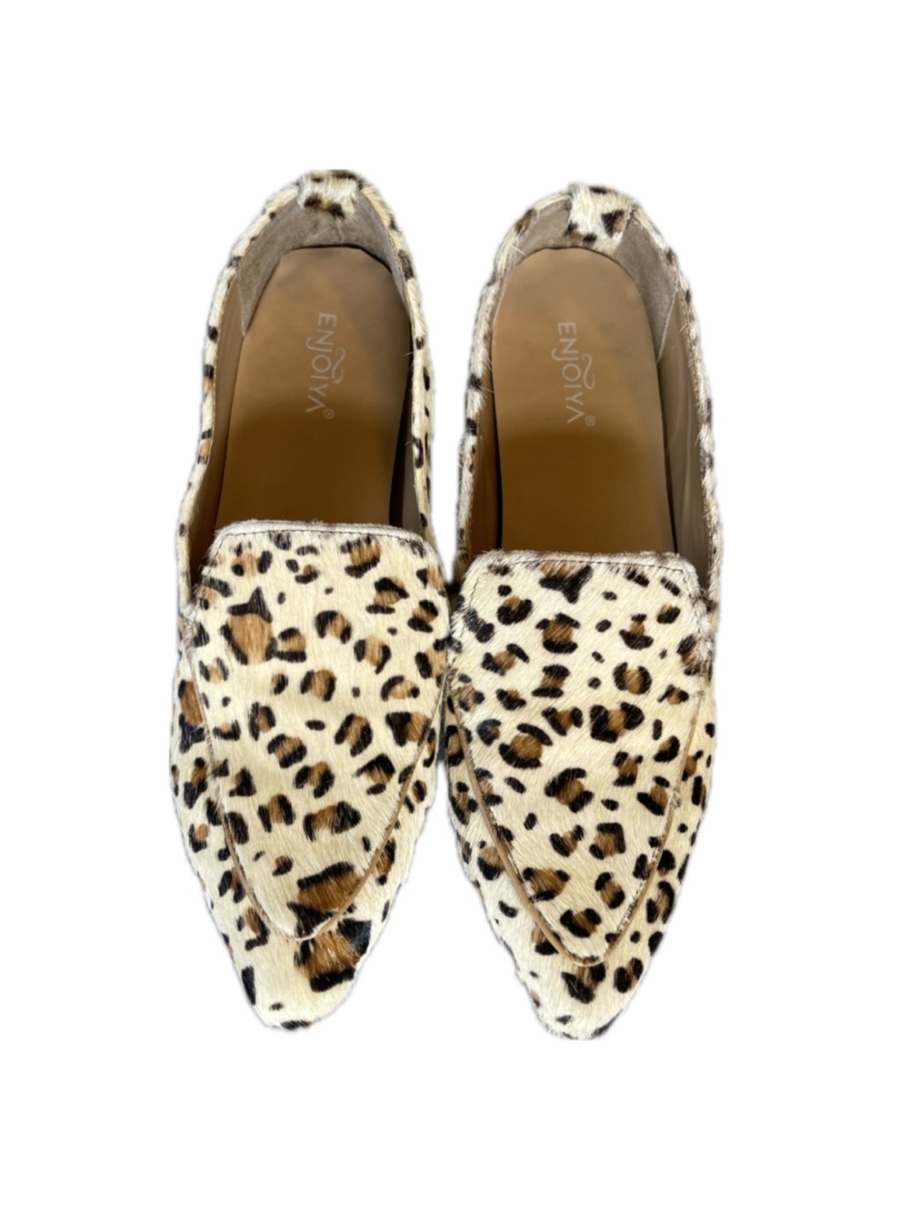 Calf Hair Leopard Cheetah Print Enjoiya Pointy Toe Narrow Haircalf Loafer Flats - Picture 8 of 8
